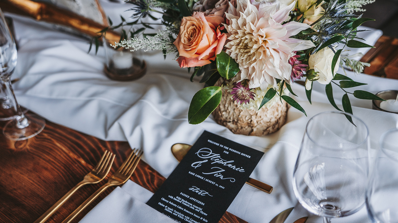 wedding menu and flowers