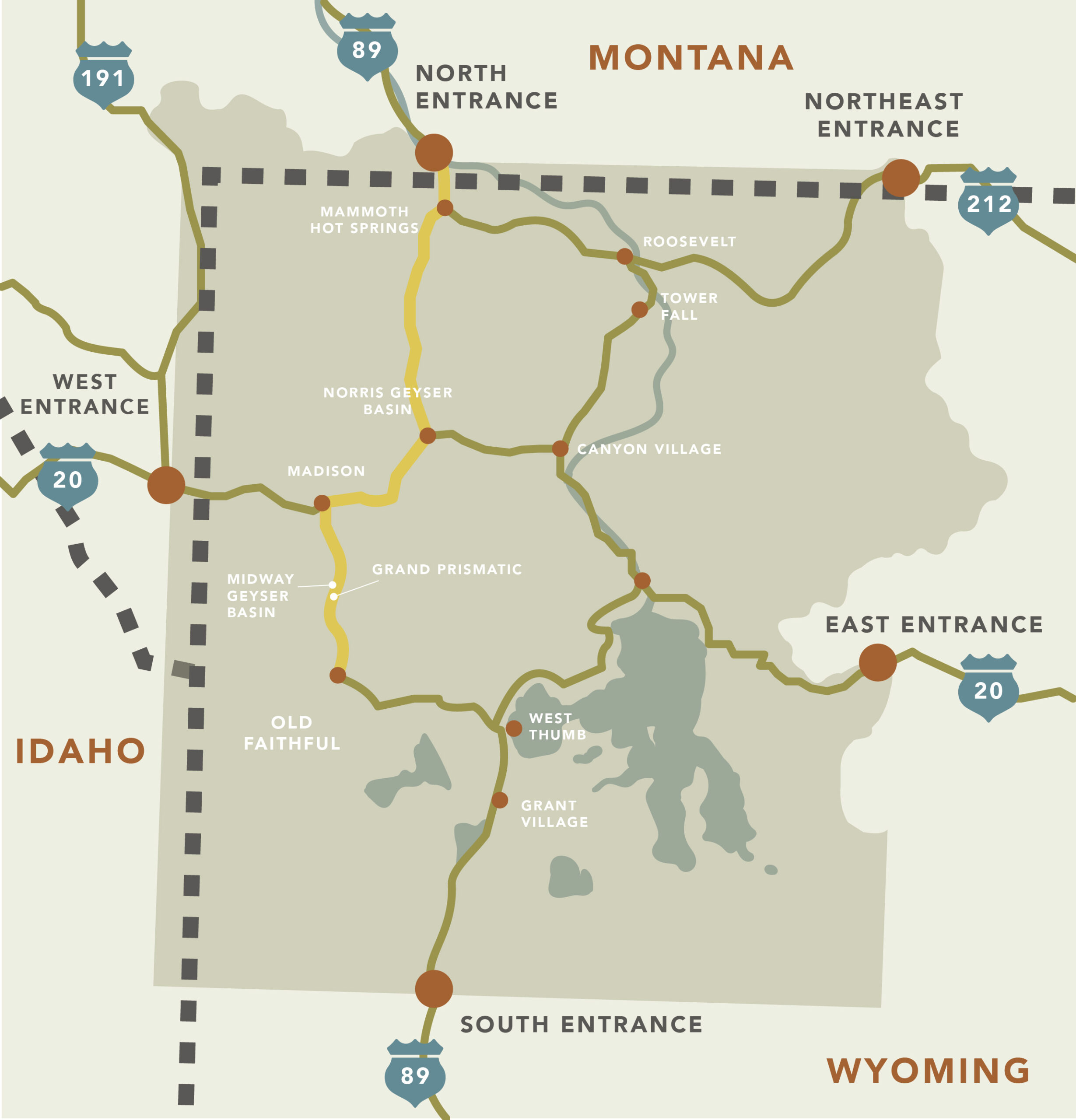 Yellowstone Geysers & Geology Tour Map