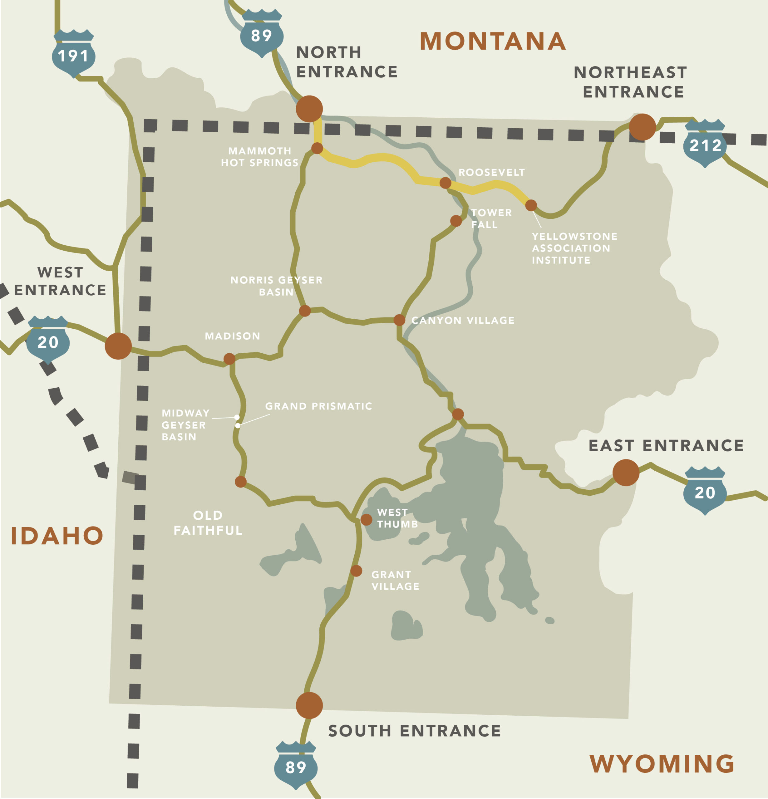 Yellowstone Half Day Tour Map