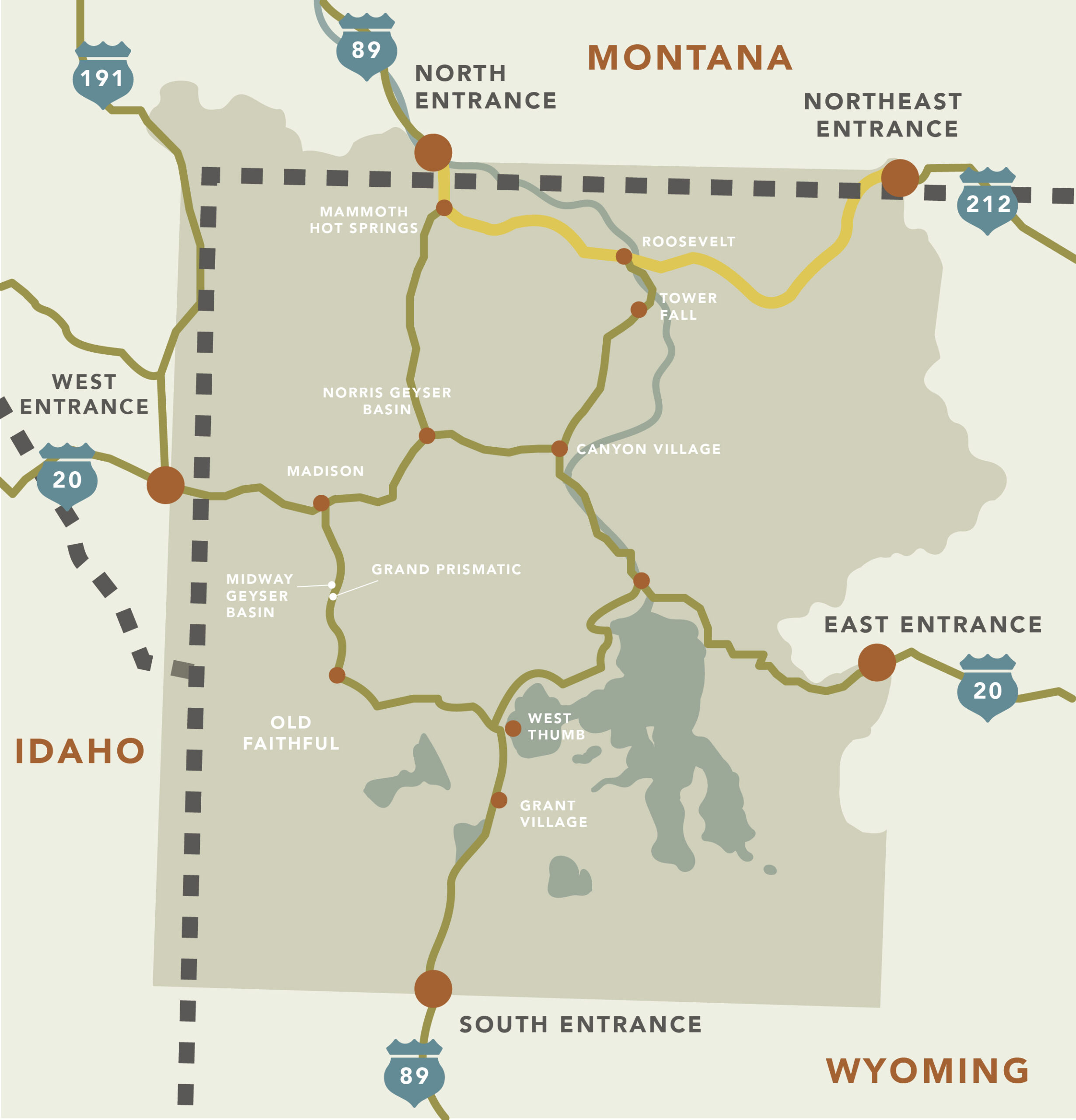 Yellowstone Winter Wildlife Tour Map