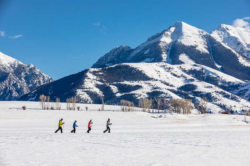 A family snowshoeing.