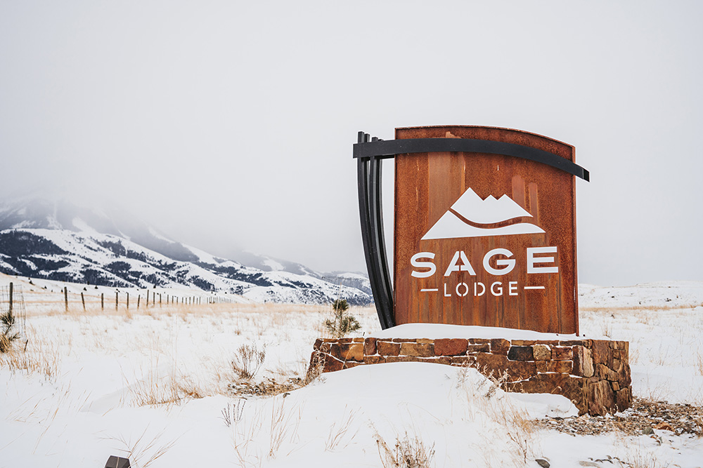 Sage Lodge Sign in Winter